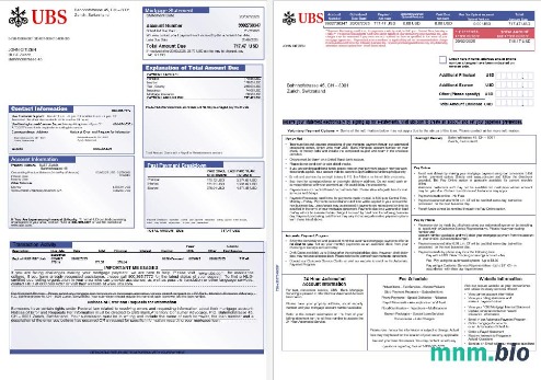 Szwajcaria UBS Bank wyciąg z kredytu hipotecznego w formatach Word i PDF, 3 strony 1-2